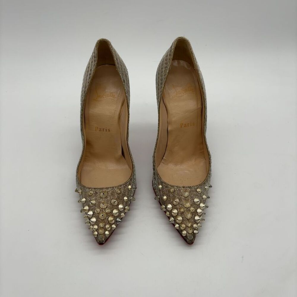 Christian Louboutin Follies Spikes Nell Lurex Fabric Heels - Picture 2 of 7